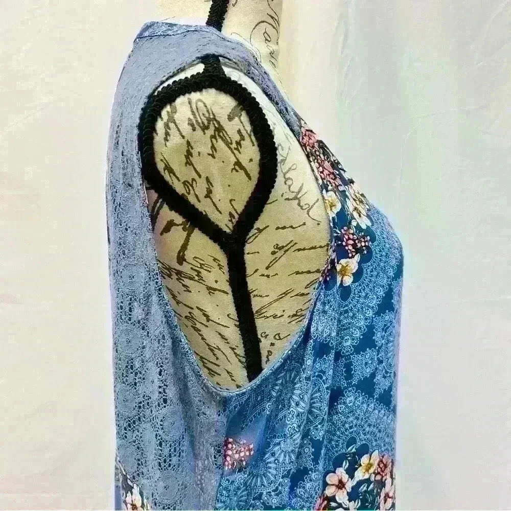 Fig and Flower Blue Floral Crochet Midi Sleeveless Women’s Dress Size XL - Picture 8 of 14